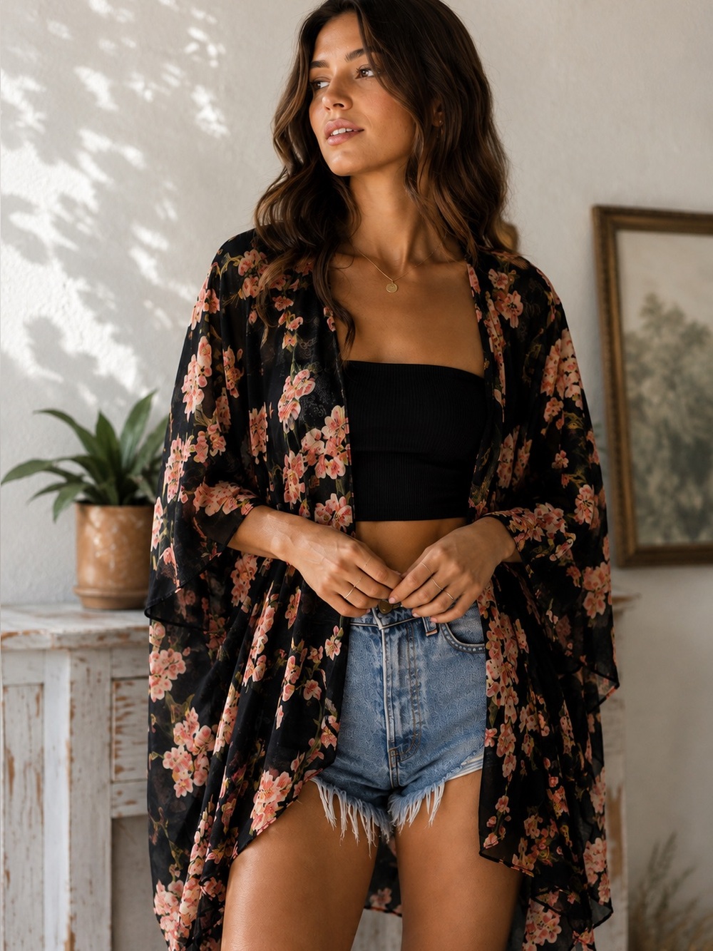 Lulla Collection Velvet Burnout Cherry Blossom Kimono